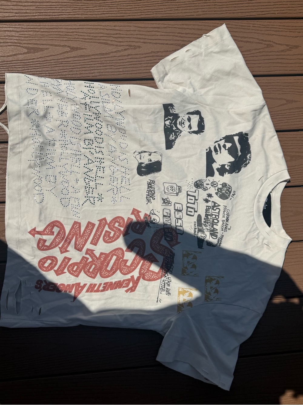 Ply distressed rhinestone tee